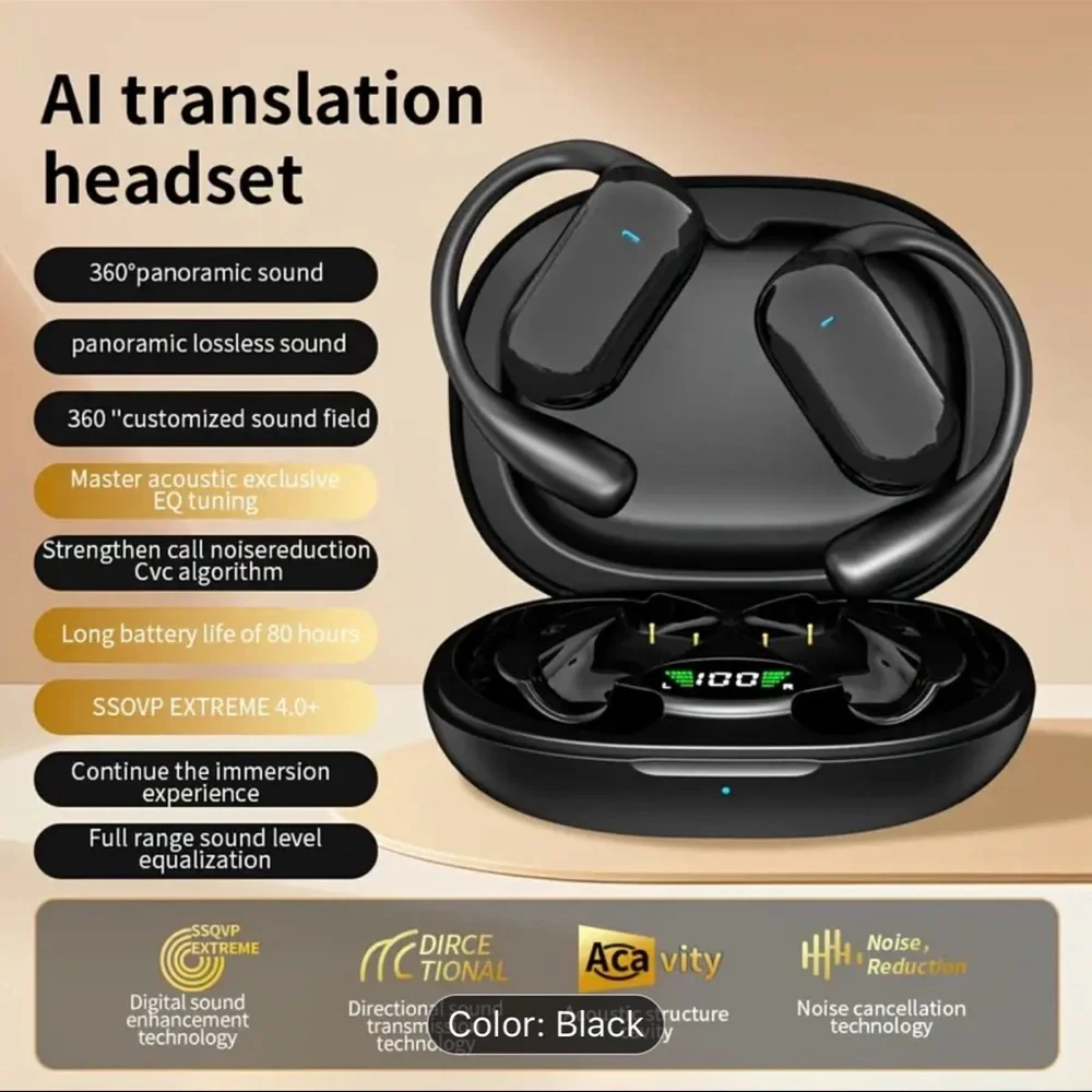 Translation Earbuds - Wireless Open-Ear 5.4 Sport Headset,blue or khaki or black